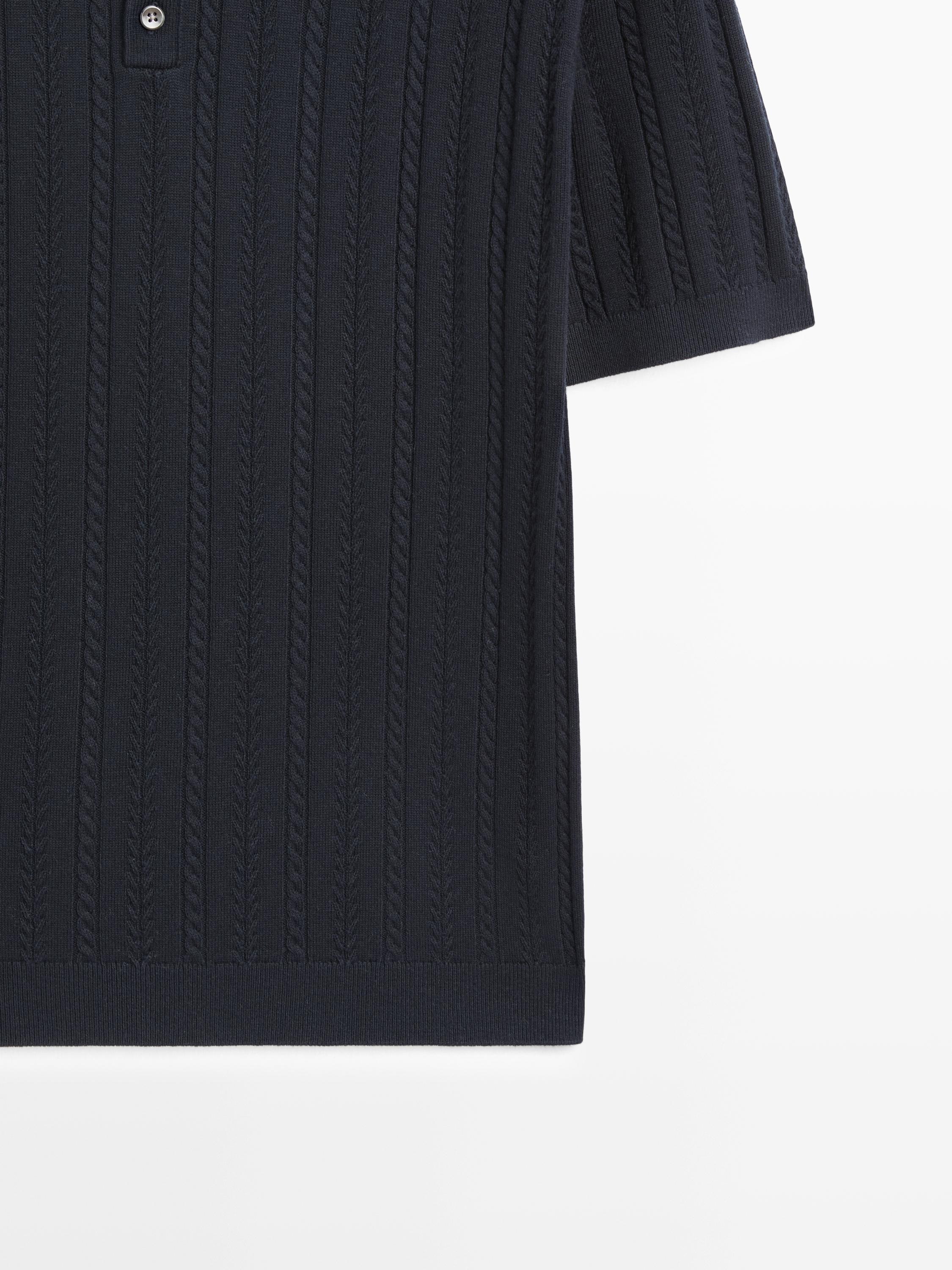 Pull polo en maille tressée de coton mélangé